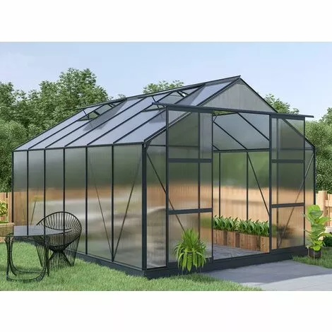 VENTE-UNIQUE.COM Serre De Jardin En Polycarbonate De 13 M² Avec Embase - Anthracite - KALIDA - Gris Anthracite 1 VENTE-UNIQUE.COM Serre De Jardin En Polycarbonate De 13 M² Avec Embase - Anthracite - KALIDA - Gris Anthracite