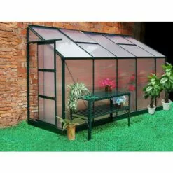 VENTE-UNIQUE.COM Serre De Jardin Adossée En Polycarbonate De 3,7 M² Avec Embase - Vert - CALICE II - Vert Sapin