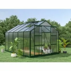 VENTE-UNIQUE.COM Serre De Jardin En Polycarbonate De 9 M² Avec Embase - Vert - COROLLE II - Vert Sapin