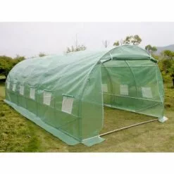 VENTE-UNIQUE.COM Serre Tunnel Avec Structure En Acier 18 M² - L600 X L300 X H200 Cm - IPOMEA - Vert