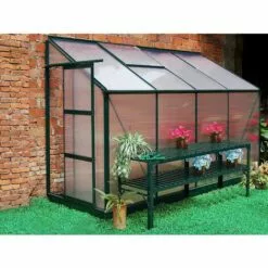 VENTE-UNIQUE.COM Serre De Jardin Adossée En Polycarbonate De 2,9m² Avec Embase - Vert - ZENAIS - Vert Sapin