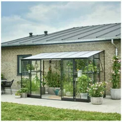 HALLS Serre Adossée Polycarbonate 6 Mm Et Verre Trempé 3 Mm Surface Qube Lean-to 7.10 M², Base Sans Base - Noir -Serre de jardin Boutique 56364374 4