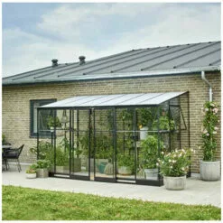 HALLS Serre Adossée Polycarbonate 6 Mm Et Verre Trempé 3 Mm Surface Qube Lean-to 7.10 M², Base Sans Base - Noir -Serre de jardin Boutique 56364374 5