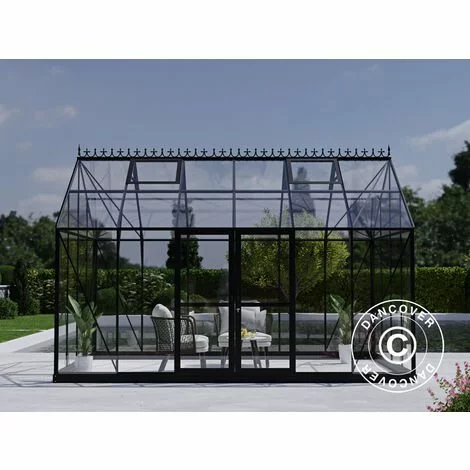 DANCOVER Orangerie/Serre 13,3m², 4,45x2,99x2,95m Avec Socle Et Crête Ornementale, Noir - Noir 1 DANCOVER Orangerie/Serre 13,3m², 4,45x2,99x2,95m Avec Socle Et Crête Ornementale, Noir - Noir