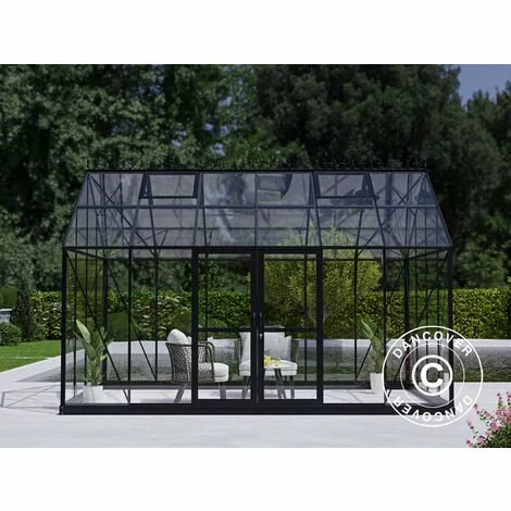 DANCOVER Orangerie/Serre 13,3m², 4,45x2,99x2,95m Avec Socle Et Crête Ornementale, Noir - Noir 2 DANCOVER Orangerie/Serre 13,3m², 4,45x2,99x2,95m Avec Socle Et Crête Ornementale, Noir - Noir – Image 2