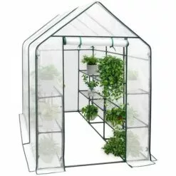 WOLTU Serre De Jardin PE. Serre Pour Légumes Avec Porte. Blanc. 143x215x195cm