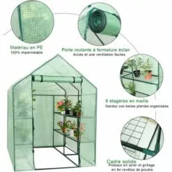 RELAX4LIFE Serre De Jardin Solide En PE Vert Avec Étagères En Maille De Fer Et Bâche Pour Serre Imperméable, Facile à Assembler,143 X 143 X 195cm -Serre de jardin Boutique 60464520 3