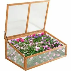 RELAX4LIFE Mini Serre De Jardin En Bois, Serre Extérieure Avec Porte, Plateau Amovible Et Vitrages Transparents Pour Plantes Et Fleurs, Protection Contre Pluie Et Vent (100×65×40 Cm)