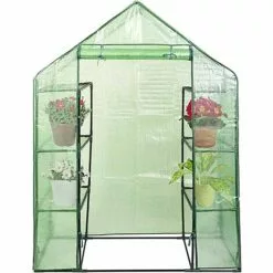 RELAX4LIFE Serre De Jardin Solide En PE Vert Avec Étagères En Maille De Fer Et Bâche Pour Serre Imperméable, Facile à Assembler, 143 X 73 X 195 Cm(143x73x195cm, Vert)