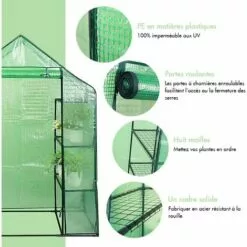 RELAX4LIFE Serre De Jardin Solide En PE Vert Avec Étagères En Maille De Fer Et Bâche Pour Serre Imperméable, Facile à Assembler, 143 X 73 X 195 Cm(143x73x195cm, Vert) -Serre de jardin Boutique 60464617 3