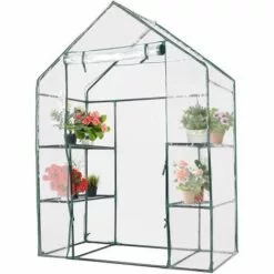 RELAX4LIFE Serre De Jardin Solide En PVC Avec Étagères En Maille De Fer Et Bâche Pour Serre Transparent Imperméable, Facile à Assembler, 143 X 73 X 195 Cm (143x73x195cm, Transparent)