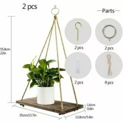 PREMIER Lot De 2 étagères Rustiques En Bois Vieilli à Suspendre Avec Corde Et Crochets 5 PREMIER Lot De 2 étagères Rustiques En Bois Vieilli à Suspendre Avec Corde Et Crochets -Serre de jardin Boutique 60551483 3