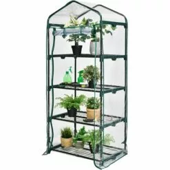 COSTWAY Serre De Jardin-4 Étagères Amovibles-69x48,5x159cm Avec Bâche PE Et Porte Enroulable-Transparente Intérieur/Extérieur