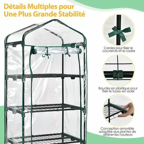 COSTWAY Serre De Jardin-4 Étagères Amovibles-69x48,5x159cm Avec Bâche PE Et Porte Enroulable-Transparente Intérieur/Extérieur 2 COSTWAY Serre De Jardin-4 Étagères Amovibles-69x48,5x159cm Avec Bâche PE Et Porte Enroulable-Transparente Intérieur/Extérieur – Image 2