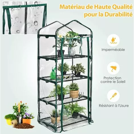 COSTWAY Serre De Jardin-4 Étagères Amovibles-69x48,5x159cm Avec Bâche PE Et Porte Enroulable-Transparente Intérieur/Extérieur 4 COSTWAY Serre De Jardin-4 Étagères Amovibles-69x48,5x159cm Avec Bâche PE Et Porte Enroulable-Transparente Intérieur/Extérieur – Image 4