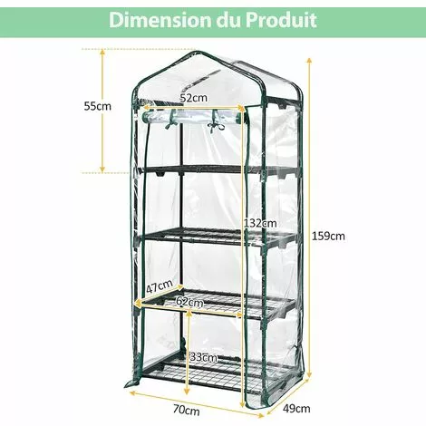 COSTWAY Serre De Jardin-4 Étagères Amovibles-69x48,5x159cm Avec Bâche PE Et Porte Enroulable-Transparente Intérieur/Extérieur 5 COSTWAY Serre De Jardin-4 Étagères Amovibles-69x48,5x159cm Avec Bâche PE Et Porte Enroulable-Transparente Intérieur/Extérieur – Image 5