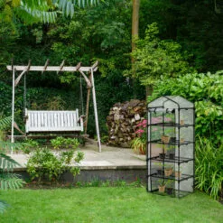 Relaxdays Serre De Balcon, Bâche En PVC, Structure En Acier, 5 étagères, HxLxP : Env. 192 X 69 X 50 cm, Noir/transparent -Serre de jardin Boutique 61313822 3