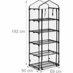 Relaxdays Serre De Balcon, Bâche En PVC, Structure En Acier, 5 étagères, HxLxP : Env. 192 X 69 X 50 cm, Noir/transparent -Serre de jardin Boutique 61313822 5