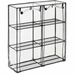 Relaxdays Serre De Jardin 6 étagères, Bâche PVC, Structure En Acier, 2 Portes, HLP : 152 X 143 X 45 cm, Transparent/noir