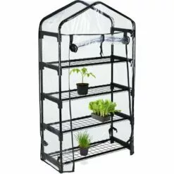 Relaxdays Serre Pour Balcon, Bâche En PVC, Structure Acier, 4 étagères, HxLxP : 125 X 69 X 29 cm, Noir/transparent