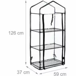 Relaxdays Serre Pour Balcon, Bâche En PVC, Structure En Acier, 3étagères, HxLxP : 126 X 59 X 37 cm; Noir/transparent -Serre de jardin Boutique 61314034 5