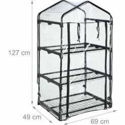 Relaxdays Serre De Balcon, Bâche En PVC, Structure Acier, 3 étagères, HxLxP : 127 X 69 X 49 Cm, Noir/transparent -Serre de jardin Boutique 61314096 5