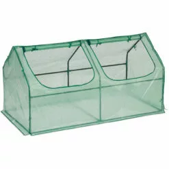 Relaxdays Serre Avec Bâche En PE, Deux Portes, Toit Pointu, Abri, H X L X P : 90 X 180 X 90 cm, Vert