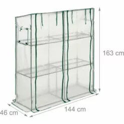 Relaxdays Petite Serre, 4 étagères, 2 Portes Et Fenêtres, Toit Incliné, En PE, HxLxP : 162 X 143 X 46 Cm, Blanc -Serre de jardin Boutique 61314105 5