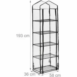 Relaxdays Serre De Balcon, 5 étagères, Structure En Acier Et Bâche En PVC, HLP : 193 X 58 X 36 Cm, Transparent/noir -Serre de jardin Boutique 61314130 5