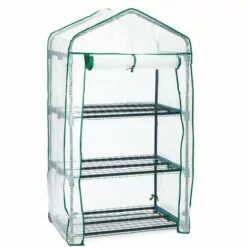 Relaxdays Serre De Balcon, Métal Et PE, 3 Niveaux, Avec Bâche, H X L X P : 127 X 69 X 49 cm, Vert/blanc