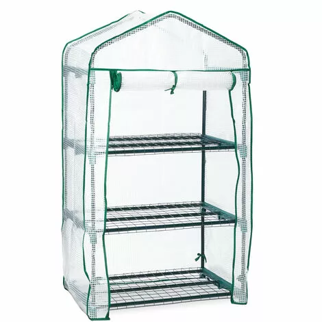 Relaxdays Serre De Balcon, Métal Et PE, 3 Niveaux, Avec Bâche, H X L X P : 127 X 69 X 49 cm, Vert/blanc 1 Relaxdays Serre De Balcon, Métal Et PE, 3 Niveaux, Avec Bâche, H X L X P : 127 X 69 X 49 cm, Vert/blanc