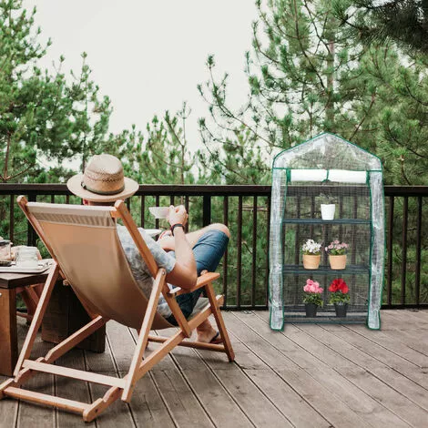 Relaxdays Serre De Balcon, Métal Et PE, 3 Niveaux, Avec Bâche, H X L X P : 127 X 69 X 49 cm, Vert/blanc 3 Relaxdays Serre De Balcon, Métal Et PE, 3 Niveaux, Avec Bâche, H X L X P : 127 X 69 X 49 cm, Vert/blanc – Image 3