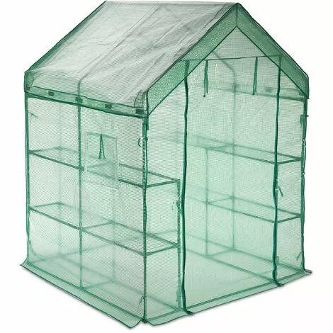 Relaxdays Grande Serre De Jardin, Avec Bâche En PE, Fer, 8 étages, H X L X P : 195 X 145 X 145 cm, Vert 2 Relaxdays Grande Serre De Jardin, Avec Bâche En PE, Fer, 8 étages, H X L X P : 195 X 145 X 145 cm, Vert – Image 2