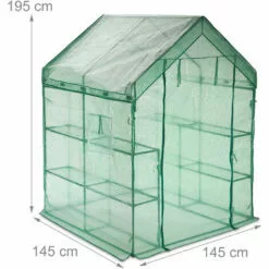 Relaxdays Grande Serre De Jardin, Avec Bâche En PE, Fer, 8 étages, H X L X P : 195 X 145 X 145 cm, Vert 9 Relaxdays Grande Serre De Jardin, Avec Bâche En PE, Fer, 8 étages, H X L X P : 195 X 145 X 145 cm, Vert -Serre de jardin Boutique 61314394 5