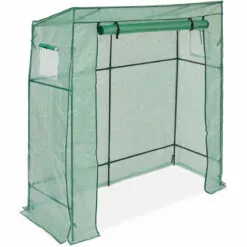 Relaxdays Serre De Jardin, Toit Incliné, Porte Avec Fermeture éclair, 2 Fenêtres, PE, HxLxP : 197 X 197 X 77 cm, Vert