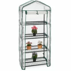 Relaxdays Serre De Balcon, Métal Et PE, 4 Niveaux, Avec Bâche, H X L X P : 159 X 69 X 49 cm, Vert/blanc