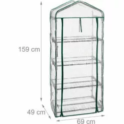 Relaxdays Serre De Balcon, Métal Et PE, 4 Niveaux, Avec Bâche, H X L X P : 159 X 69 X 49 cm, Vert/blanc -Serre de jardin Boutique 63553834 5