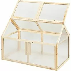 GIANTEX Serre De Jardin En Bois De Sapin, Mini Serre Balcon Pour Plantes, Serre Solide En Polycarbonate Transparent,avec Lumière Appropriée,pour Balcon Jardin Terrasse,Naturelle (100x53x71CM)