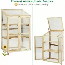 GIANTEX Serre De Jardin En Bois De Sapin, Mini Serre Balcon Pour Plantes, Serre Solide En Polycarbonate Transparent,avec Lumière Appropriée,pour Balcon Jardin Terrasse, Naturelle (60x45x100CM) 7 GIANTEX Serre De Jardin En Bois De Sapin, Mini Serre Balcon Pour Plantes, Serre Solide En Polycarbonate Transparent,avec Lumière Appropriée,pour Balcon Jardin Terrasse, Naturelle (60x45x100CM) -Serre de jardin Boutique 63737916 3