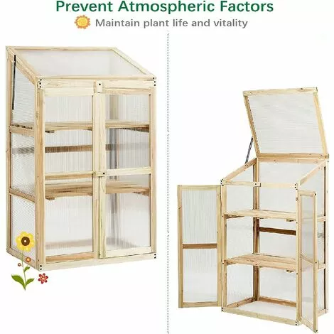GIANTEX Serre De Jardin En Bois De Sapin, Mini Serre Balcon Pour Plantes, Serre Solide En Polycarbonate Transparent,avec Lumière Appropriée,pour Balcon Jardin Terrasse, Naturelle (60x45x100CM) 3 GIANTEX Serre De Jardin En Bois De Sapin, Mini Serre Balcon Pour Plantes, Serre Solide En Polycarbonate Transparent,avec Lumière Appropriée,pour Balcon Jardin Terrasse, Naturelle (60x45x100CM) – Image 3