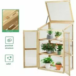 GIANTEX Serre De Jardin En Bois De Sapin, Mini Serre Balcon Pour Plantes, Serre Solide En Polycarbonate Transparent,avec Lumière Appropriée,pour Balcon Jardin Terrasse, Naturelle (60x45x100CM) 8 GIANTEX Serre De Jardin En Bois De Sapin, Mini Serre Balcon Pour Plantes, Serre Solide En Polycarbonate Transparent,avec Lumière Appropriée,pour Balcon Jardin Terrasse, Naturelle (60x45x100CM) -Serre de jardin Boutique 63737916 4