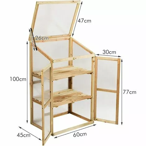 GIANTEX Serre De Jardin En Bois De Sapin, Mini Serre Balcon Pour Plantes, Serre Solide En Polycarbonate Transparent,avec Lumière Appropriée,pour Balcon Jardin Terrasse, Naturelle (60x45x100CM) 5 GIANTEX Serre De Jardin En Bois De Sapin, Mini Serre Balcon Pour Plantes, Serre Solide En Polycarbonate Transparent,avec Lumière Appropriée,pour Balcon Jardin Terrasse, Naturelle (60x45x100CM) – Image 5
