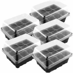 HKLFFJA Willkey Lot De 5 Bac à Semis, Mini Serre Pour Semis, Plateaux De Culture Avec Couvercle, Propagateur Jardin Pour Démarrage Et Croissance Semence, Germination Serre Durables - 60 Cellules