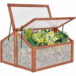 RELAX4LIFE Mini Serre De Jardin En Bois Avec 2 Toits Ouvrables En Pente, Serre à Tomates Pour Fruits, Légumes, Semis, Jardinage Sur Balcon Jardin Terrasse (Modèle 2, 90X83X59cm)