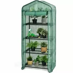 RELAX4LIFE Serre De Jardin à 4 Étagères Amovibles Avec Couverture PVC/PE, Cadre En Acier Film Plastique Résistant Avec Porte Enroulable Zippée(70x49x159cm, Vert)