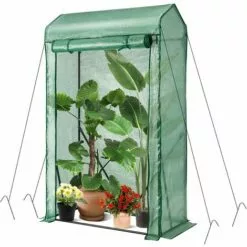RELAX4LIFE Serre De Jardin Avec Couverture PE Cadre En Acier Film Plastique Résistant Avec Porte Enroulable Zippée, Serre Avec Piquets Pour Jardin Balcon Légumes Fleurs(100x50x170cm, Vert)