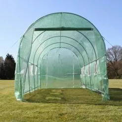MONSTER SHOP Serre De Jardin Polytunnel Fenêtres Portes Galvanisés Couverture En PE Cadre En Métal Extérieur Plantes Diamètre 19mm | 5m X 2m - Vert