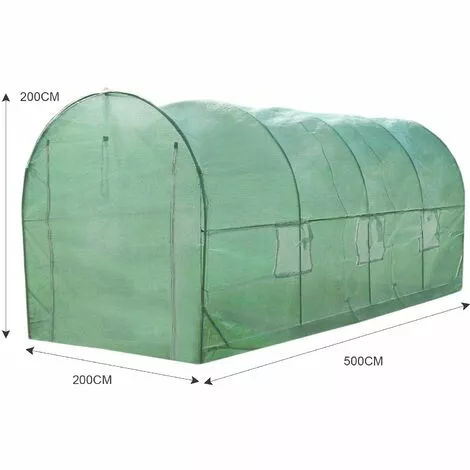 MONSTER SHOP Serre De Jardin Polytunnel Fenêtres Portes Galvanisés Couverture En PE Cadre En Métal Extérieur Plantes Diamètre 19mm | 5m X 2m - Vert 5 MONSTER SHOP Serre De Jardin Polytunnel Fenêtres Portes Galvanisés Couverture En PE Cadre En Métal Extérieur Plantes Diamètre 19mm | 5m X 2m - Vert – Image 5