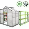 MONSTER SHOP Serre De Jardin Avec Base 1.9mx3.1m Cadre Aluminium Avec Fenêtre Et Porte Coulissante Jardinerie Plantes & Étagères - Vert