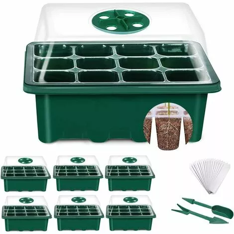 OSQI Mini Serre Pour Plantes, 6 Pièces 72 Cellules Plateau De Semis D'intérieur Plateau De Semis Boîte De Culture De Pépinière Avec Couverture Durable Et Ventilation 1 OSQI Mini Serre Pour Plantes, 6 Pièces 72 Cellules Plateau De Semis D'intérieur Plateau De Semis Boîte De Culture De Pépinière Avec Couverture Durable Et Ventilation